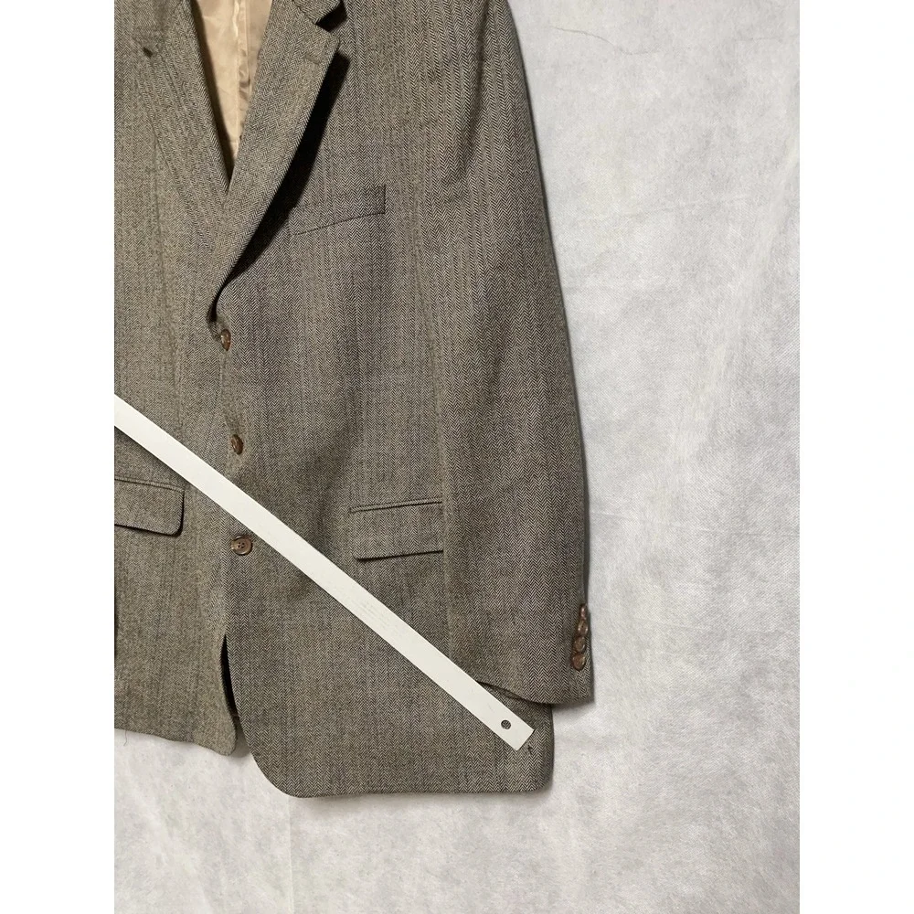 Ralph Lauren Blazer Men 46L Beige Blue Herringbone 3B Winter Flannel Wool Luxury